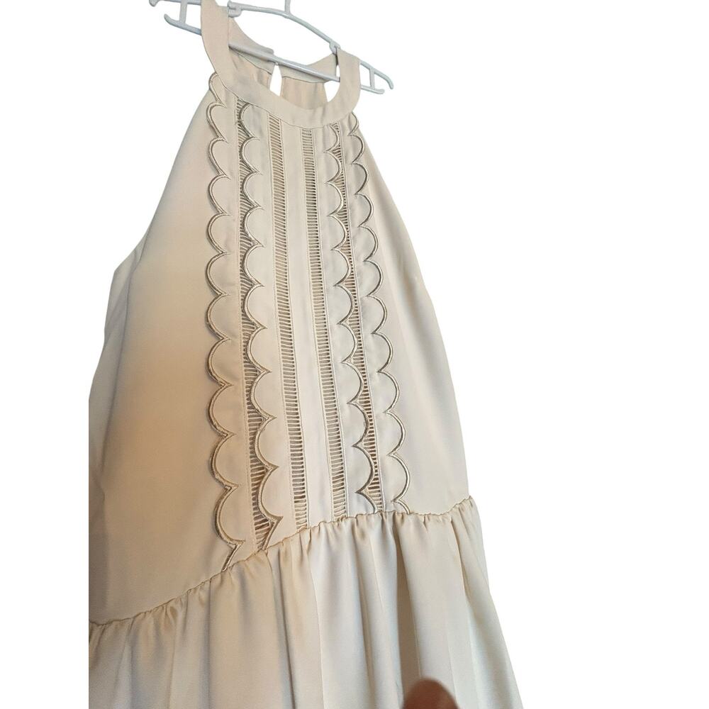 Express Cream Scallood Front Halter Style Tiered Short Sleeveless Dress NWT sz S - Picture 4 of 10